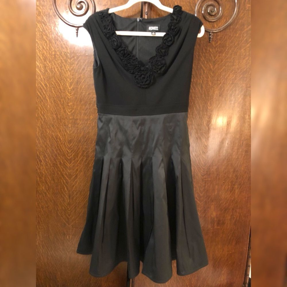 ADRIANNA PAPELL Cocktail Dress Fit and Flare A-line Pleated Black Sz 8